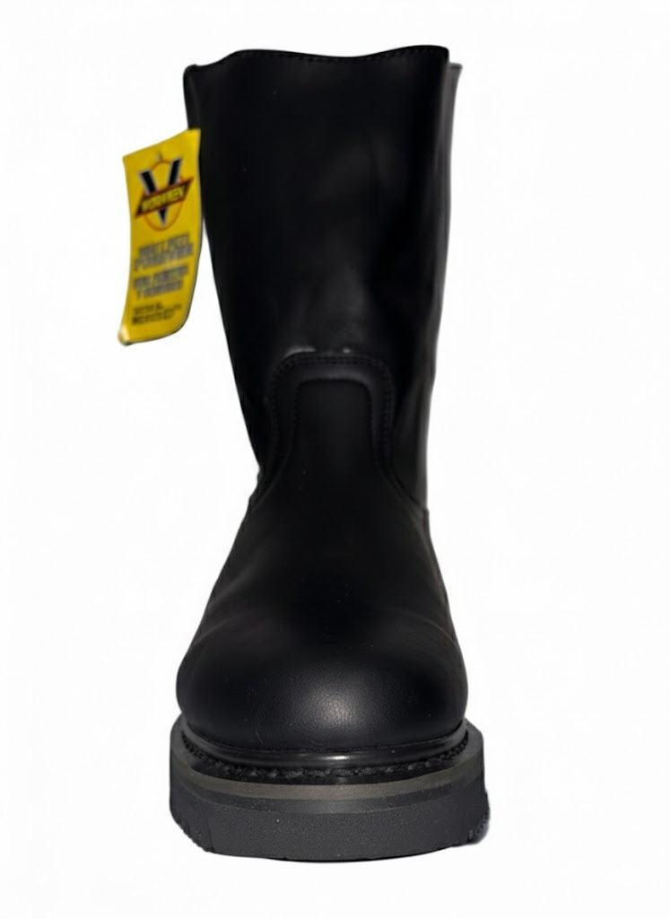 Men's Work Boots E-715 Black Round Toe Work Boots With Striped Sole